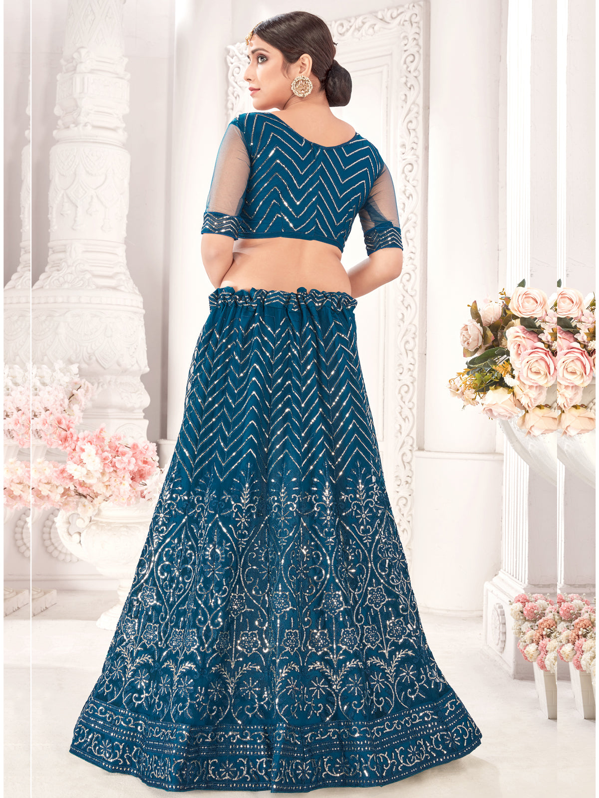 Teal Sequance work heavy semi-stitched lehengha choli