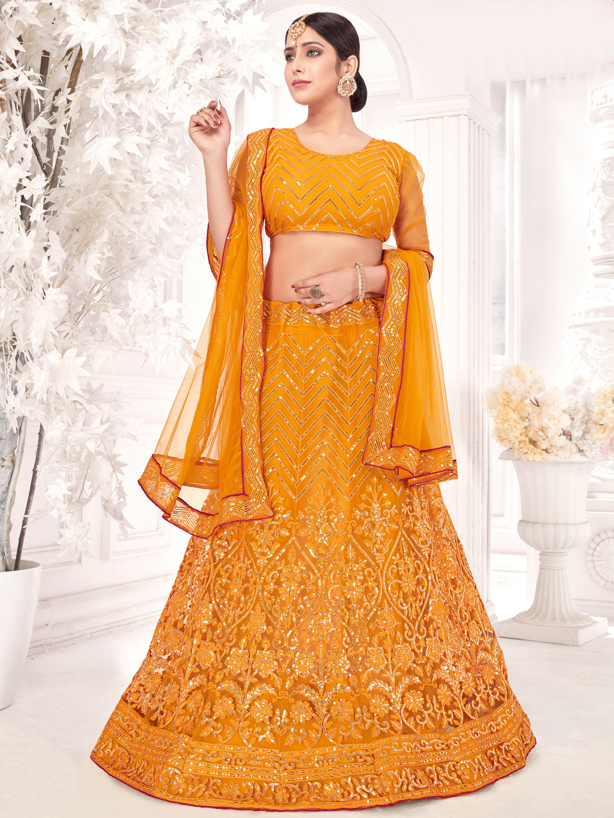 Mustard Sequance work heavy semi-stitched lehengha choli