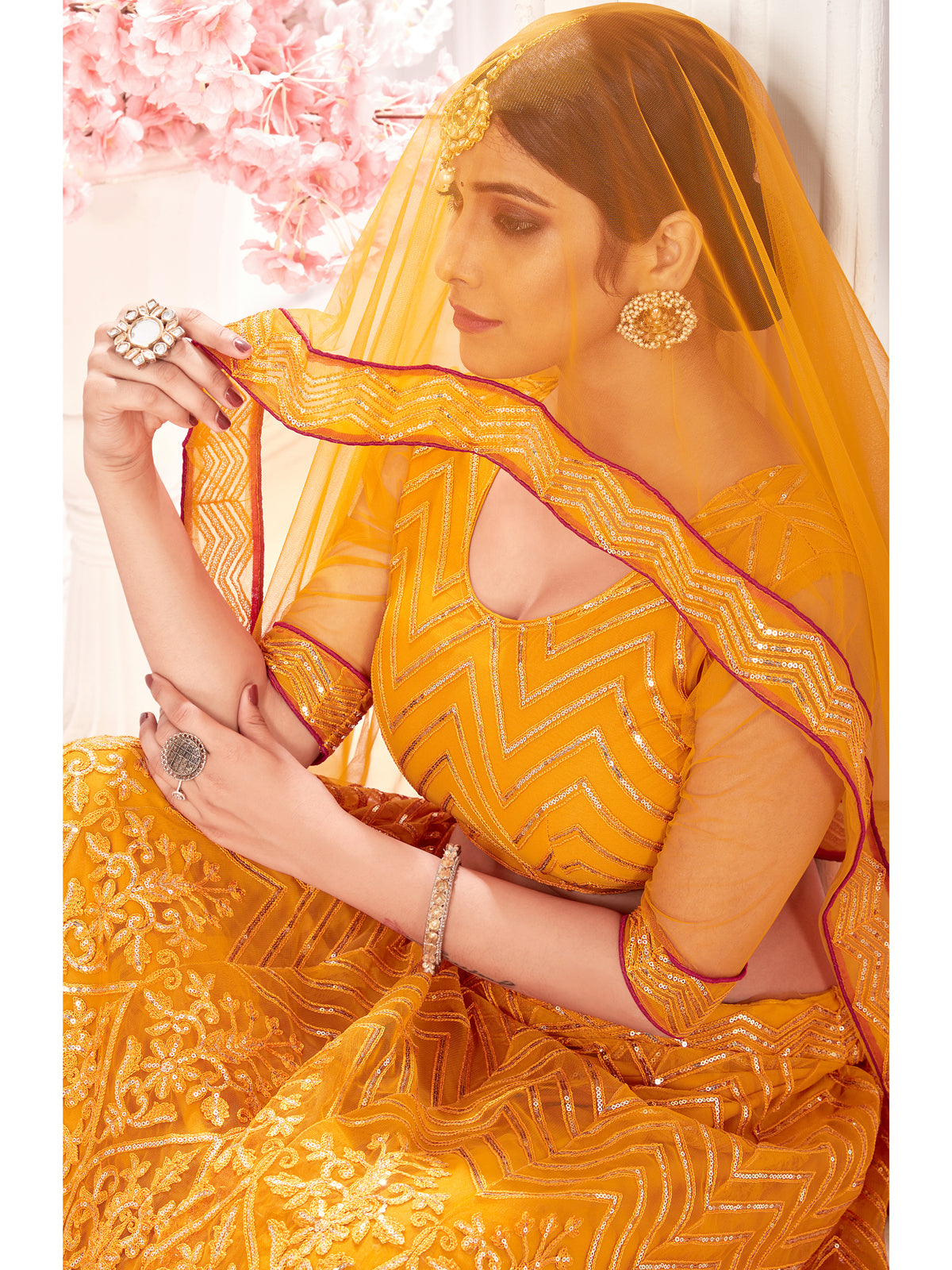 Mustard Sequance work heavy semi-stitched lehengha choli