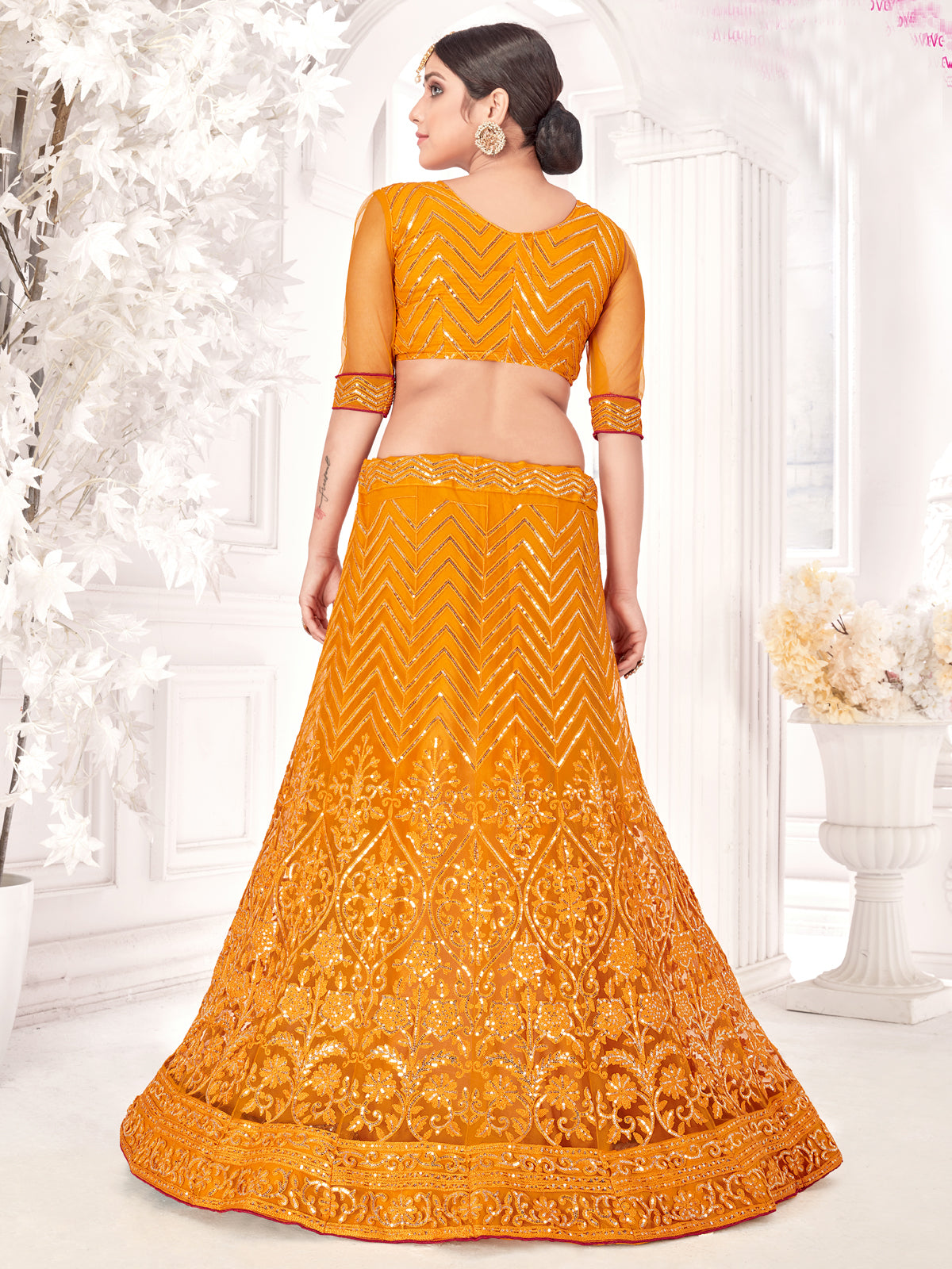 Mustard Sequance work heavy semi-stitched lehengha choli