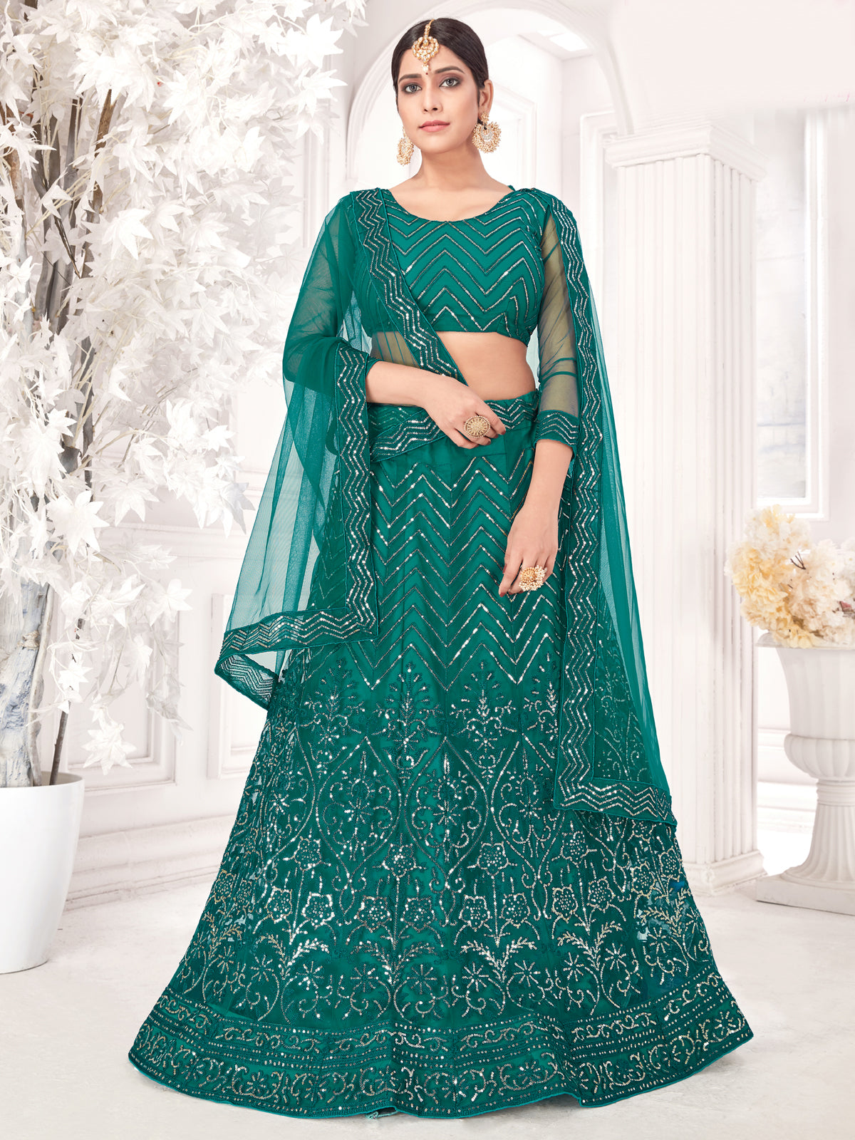 Green Sequance work heavy semi-stitched lehengha choli
