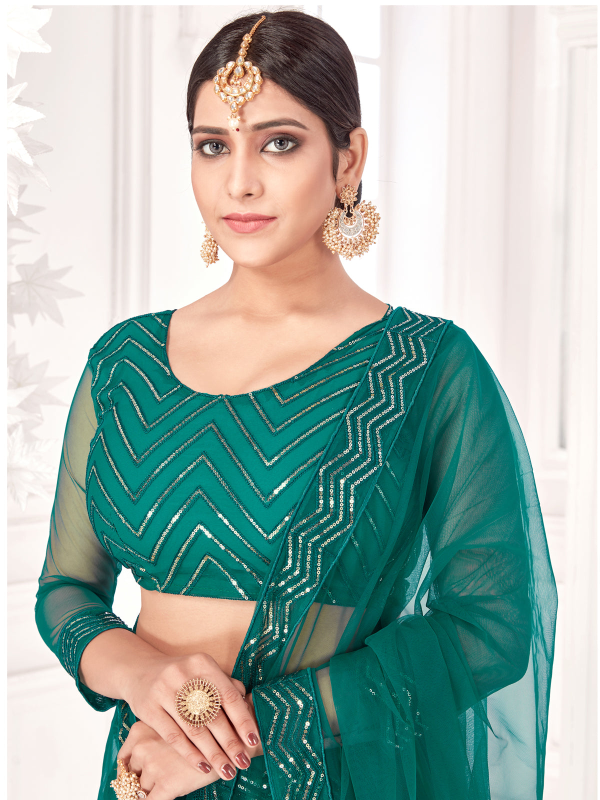 Green Sequance work heavy semi-stitched lehengha choli