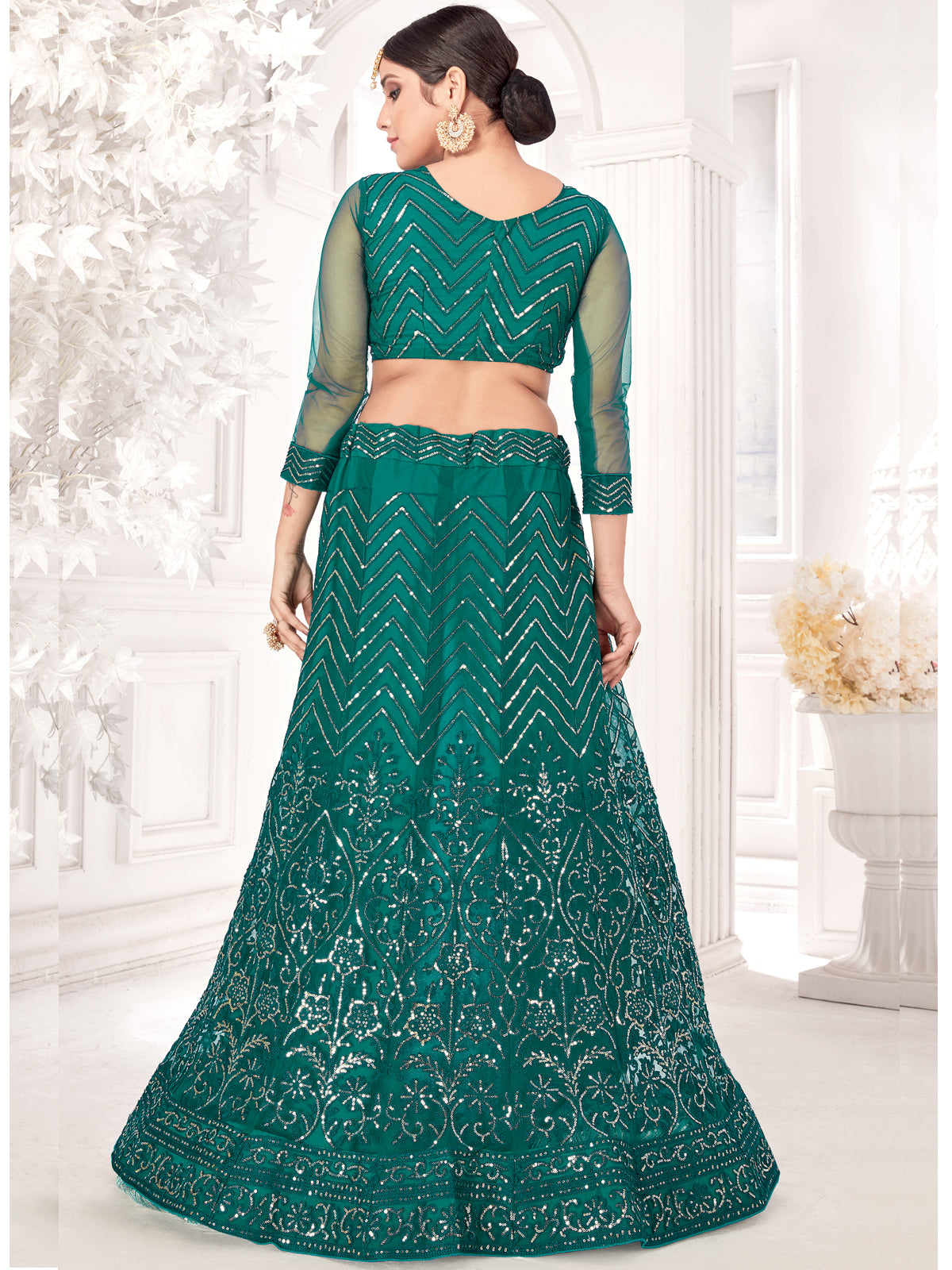 Green Sequance work heavy semi-stitched lehengha choli
