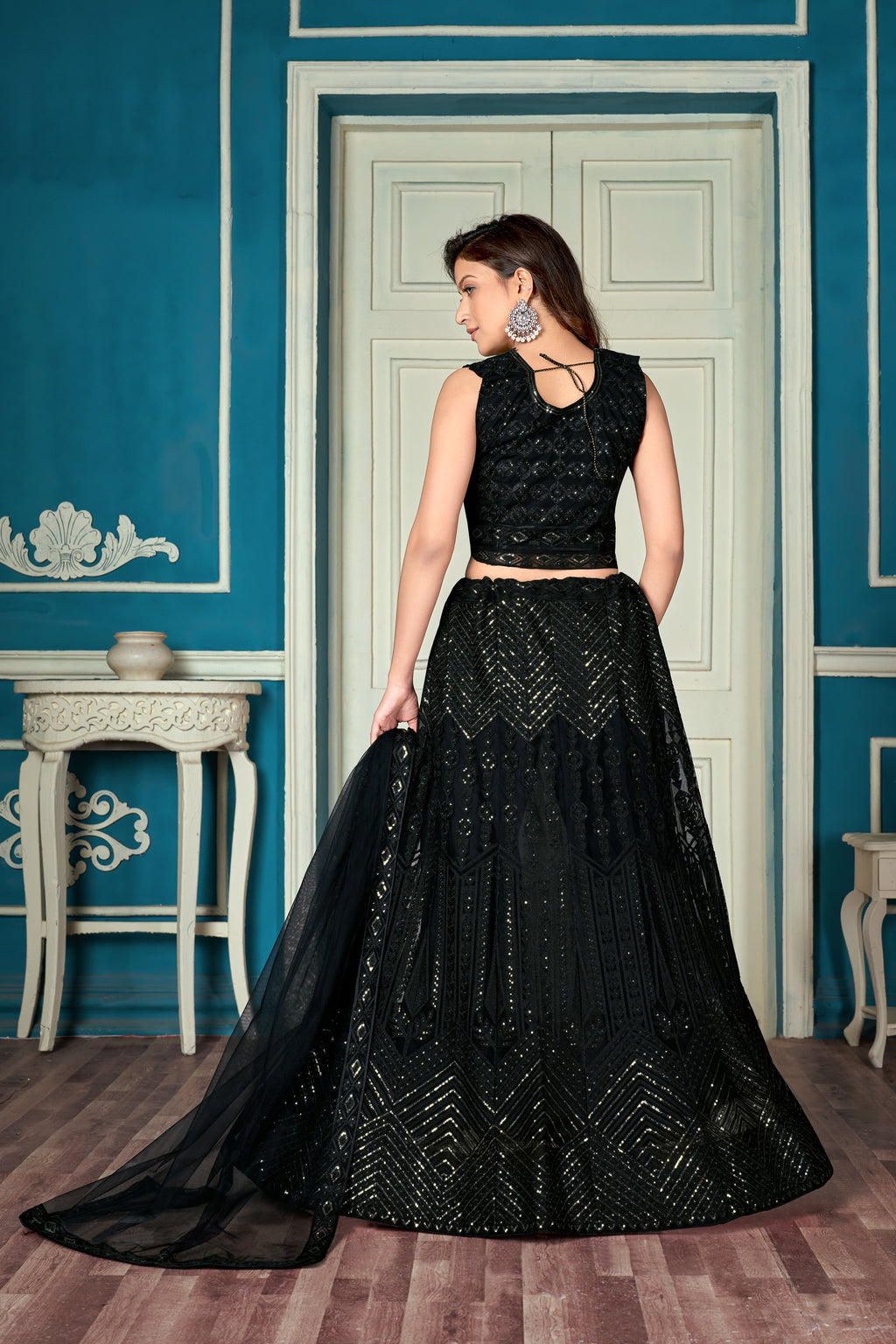 Black Sequance work heavy semi-stitched lehengha choli