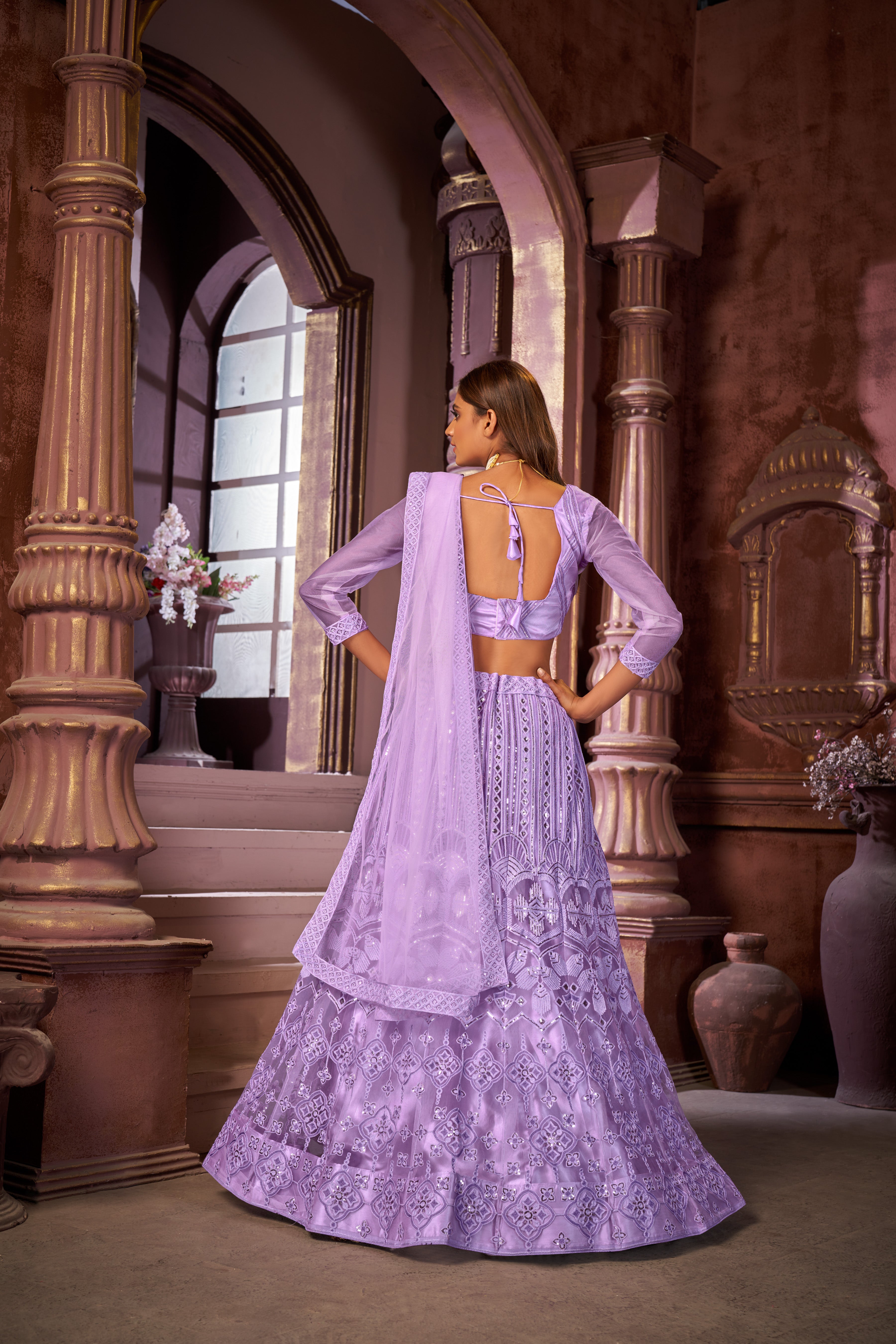 Lavender Sequance work heavy semi-stitched lehengha choli