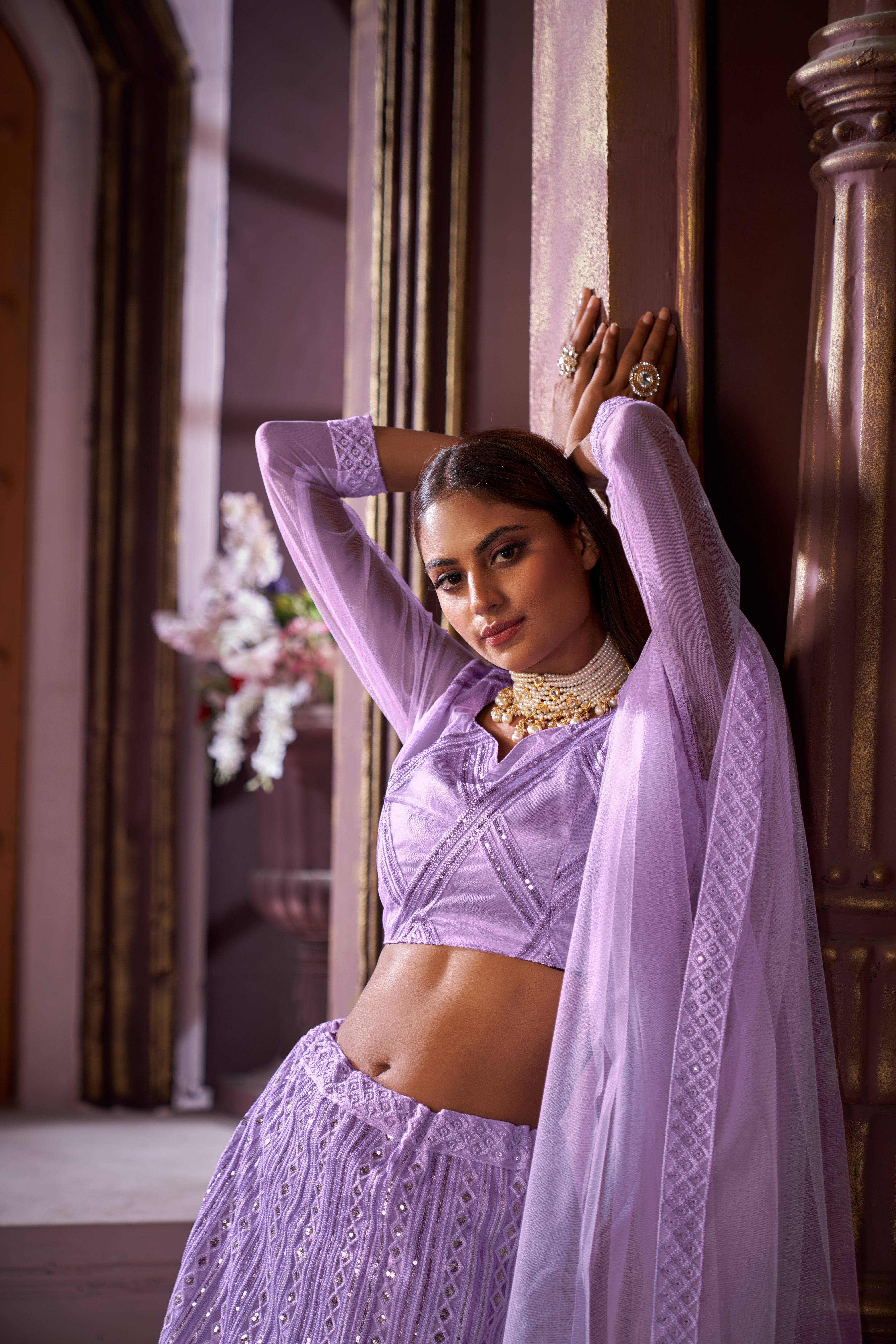 Lavender Sequance work heavy semi-stitched lehengha choli