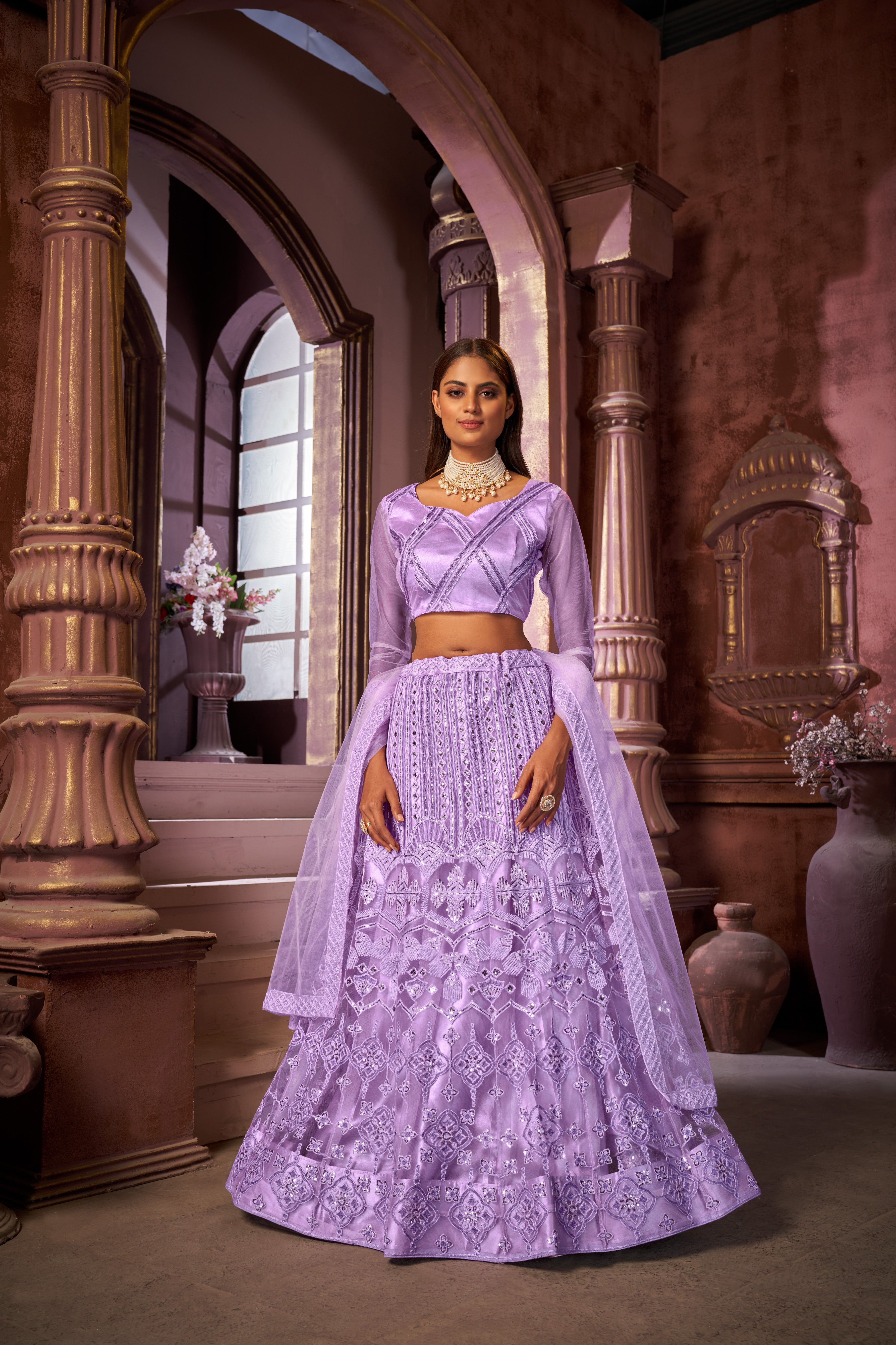Lavender Sequance work heavy semi-stitched lehengha choli