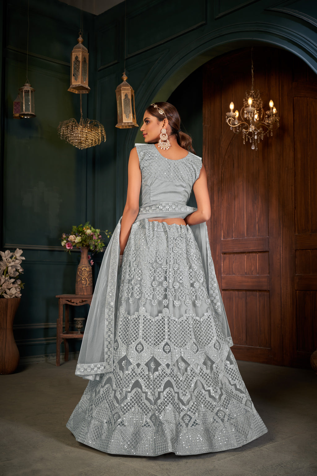 Grey Sequance work heavy semi-stitched lehengha choli