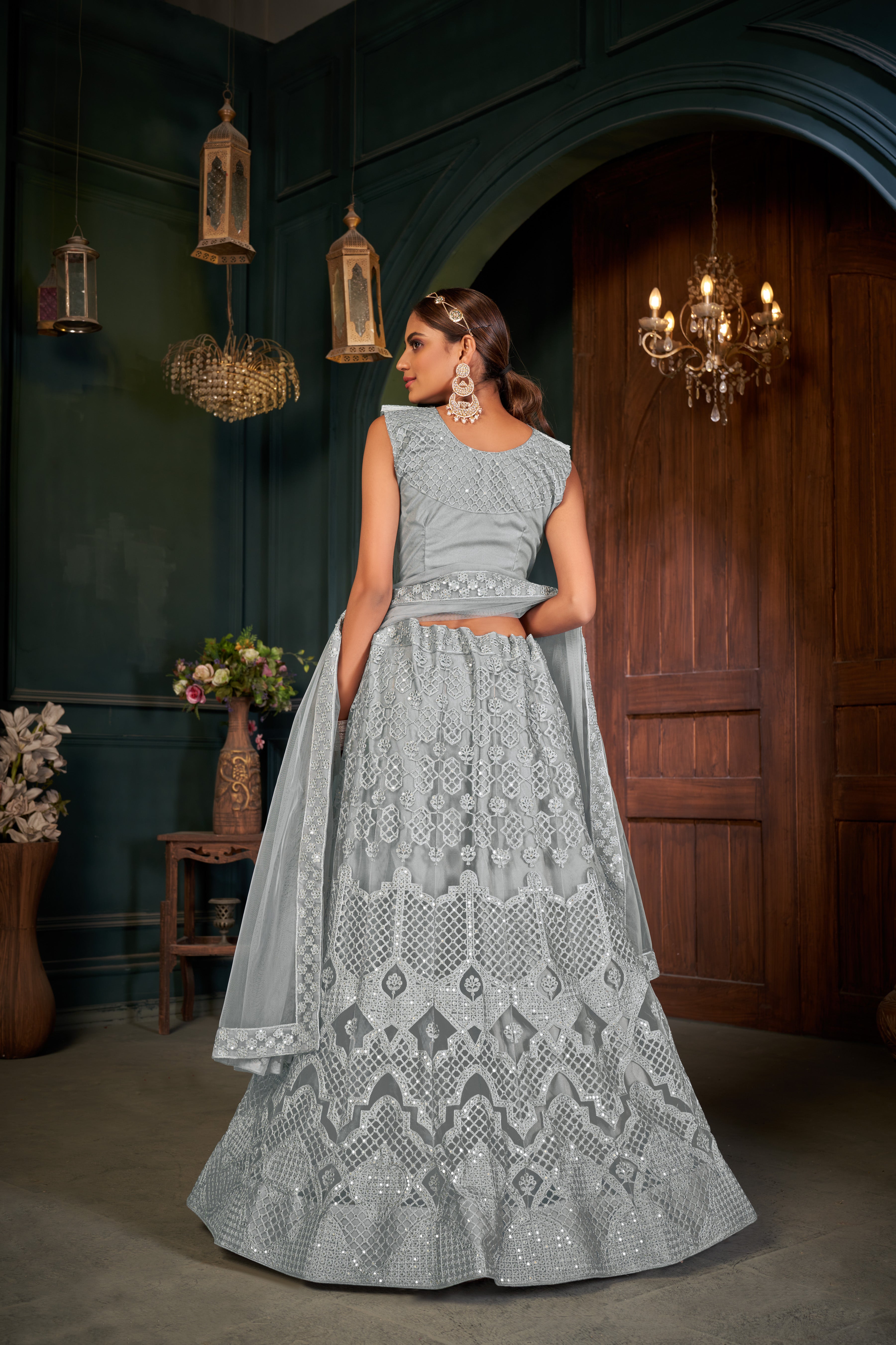 Grey Sequance work heavy semi-stitched lehengha choli