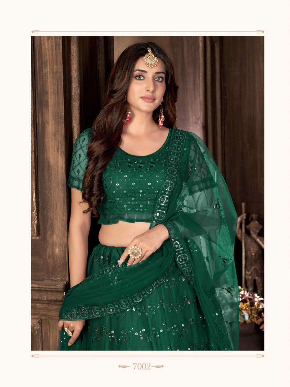 Green Heavy Net Multi Embroidered With Foil Mirror Work Semi-Stitched Lehenga Choli