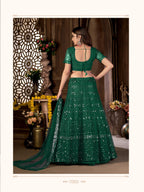 Green Heavy Net Multi Embroidered With Foil Mirror Work Semi-Stitched Lehenga Choli