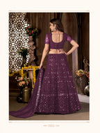 Wine Heavy Net Multi Embroidered With Foil Mirror Work Semi-Stitched Lehenga Choli