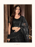 Black Heavy Net Multi Embroidered With Foil Mirror Work Semi-Stitched Lehenga Choli