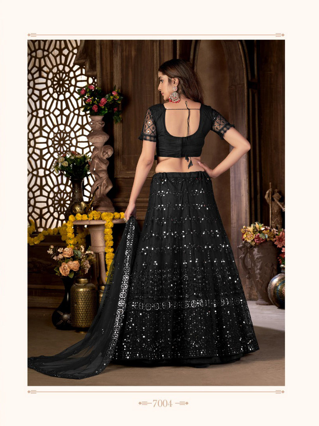 Black Heavy Net Multi Embroidered With Foil Mirror Work Semi-Stitched Lehenga Choli