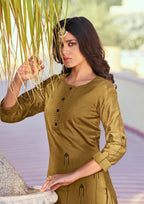 Coffee Roma Silk Designer Hand Embroidery Work Readymade Kurti