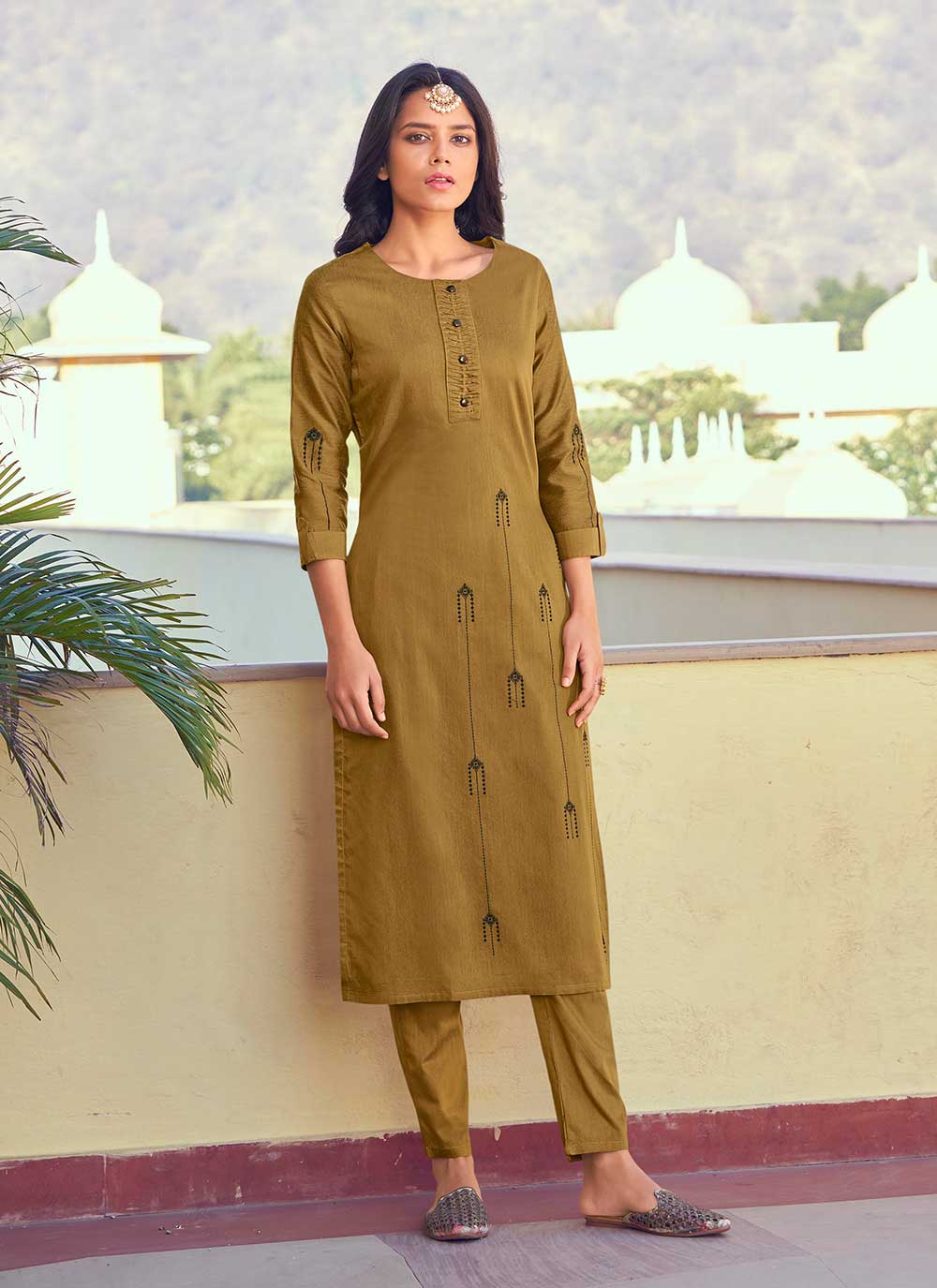 Coffee Roma Silk Designer Hand Embroidery Work Readymade Kurti