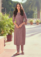 Voilet Roma Silk Designer Hand Embroidery Work Readymade Kurti