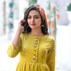 Yellow Beautified Maslin Designer Digital Printed Readymade Kurti