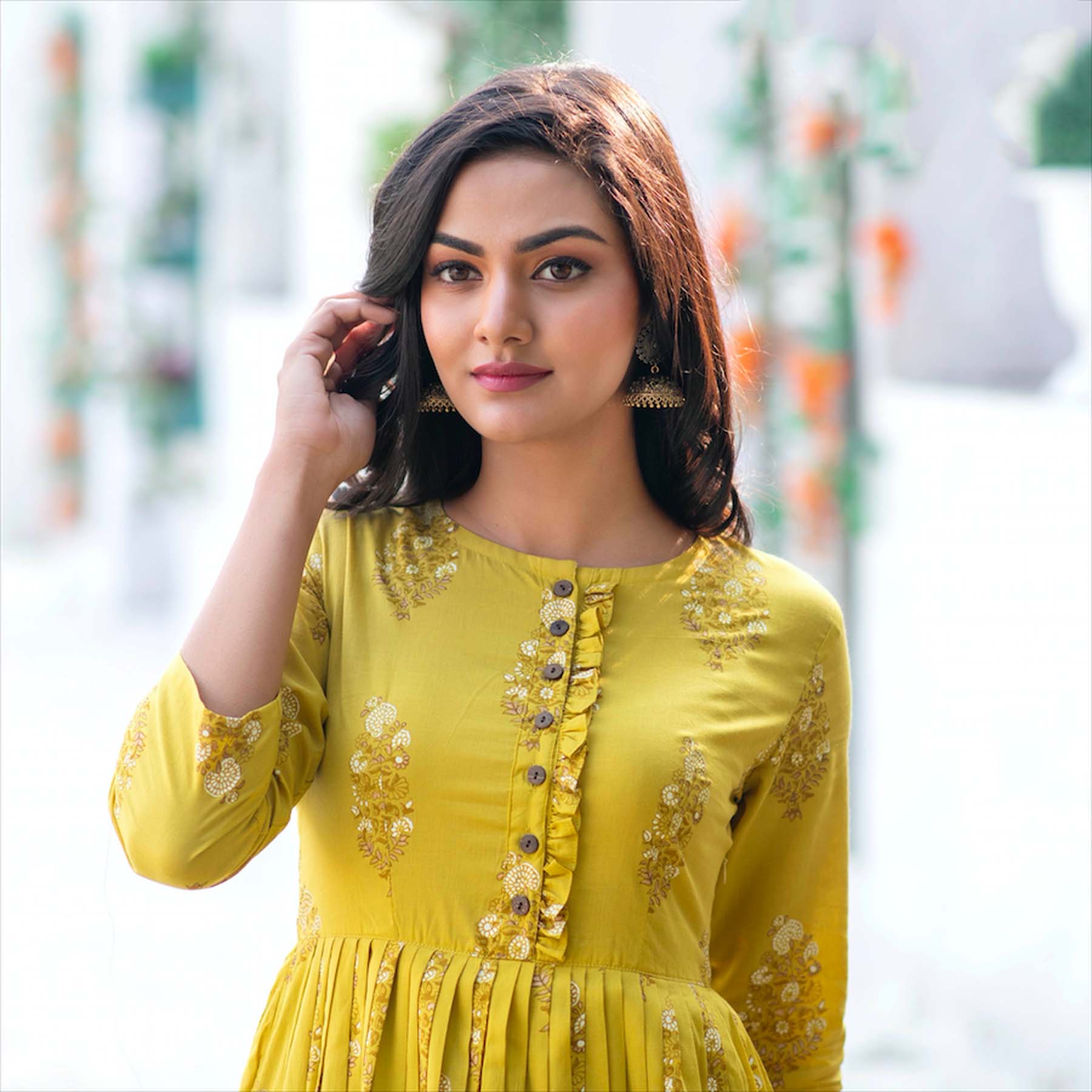 Yellow Beautified Maslin Designer Digital Printed Readymade Kurti