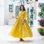 Yellow Beautified Maslin Designer Digital Printed Readymade Kurti
