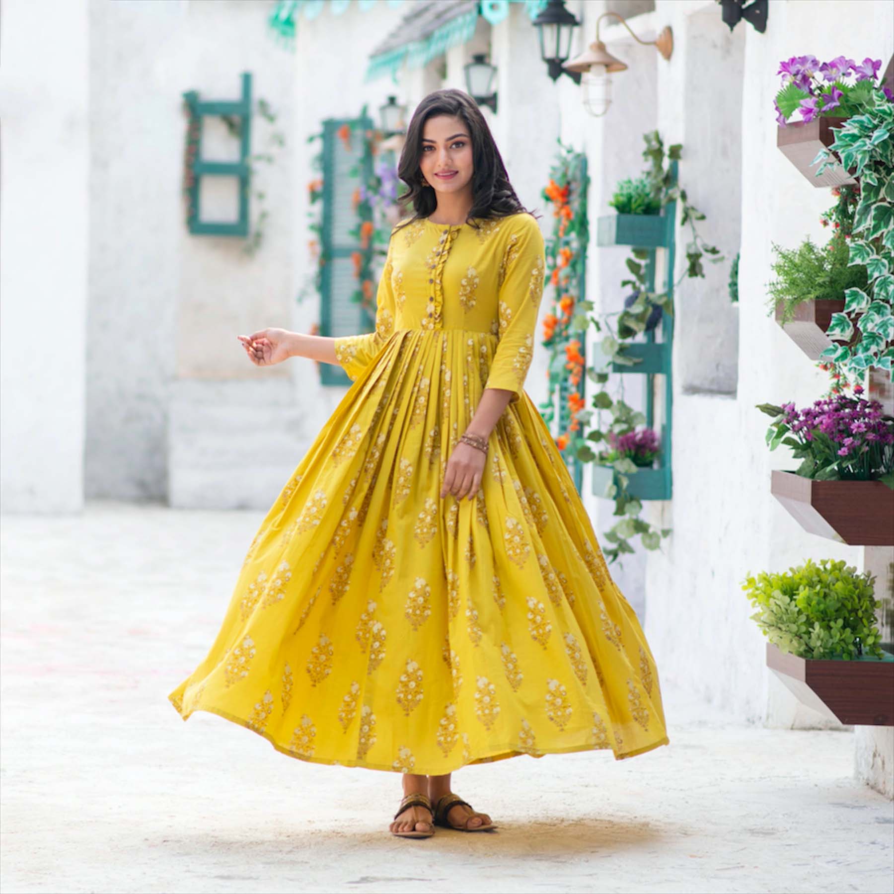 Yellow Beautified Maslin Designer Digital Printed Readymade Kurti