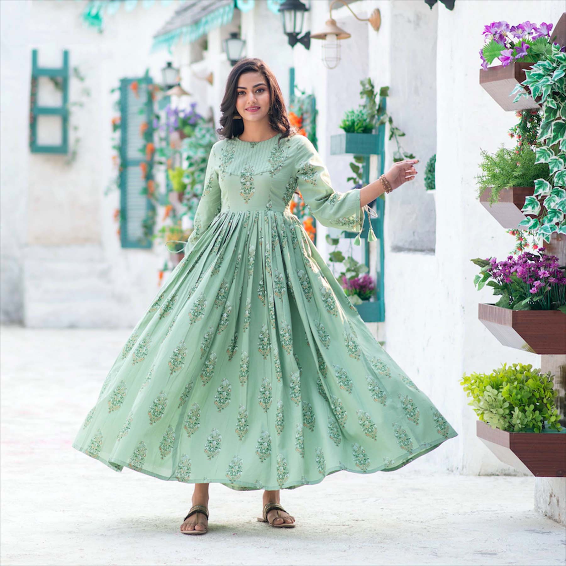 Pista Beautified Maslin Designer Digital Printed Readymade Kurti