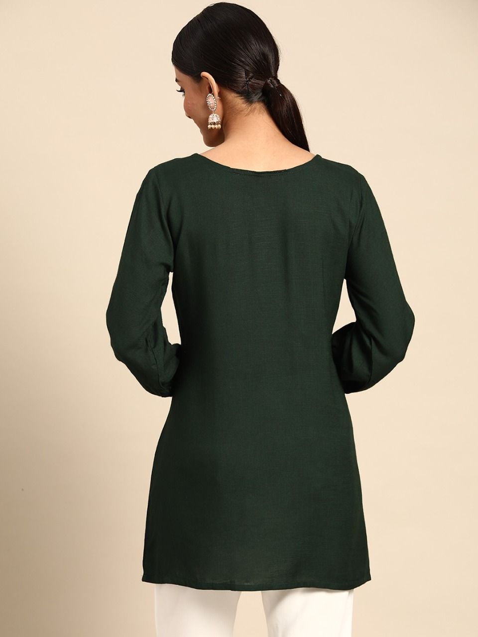 Green Rayon Designer Embroidery Work Readymade Short kurti