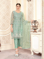 Pista Women Net Heavy Embroidery Work Semi Stitch Dress Material