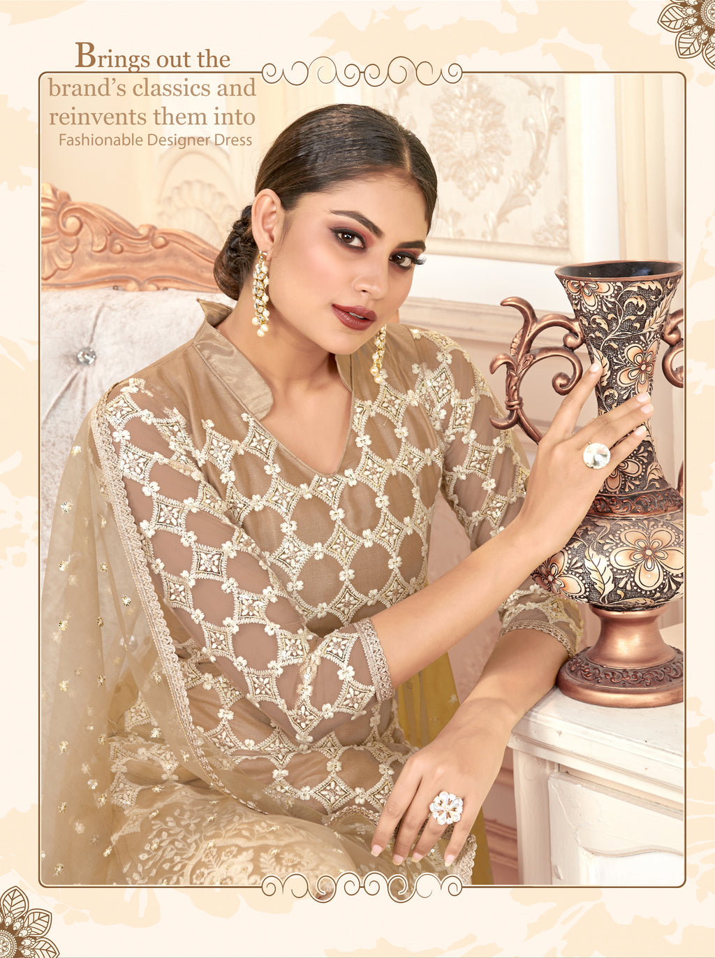Chiku Women Net Heavy Embroidery Work Semi Stitch Dress Material.