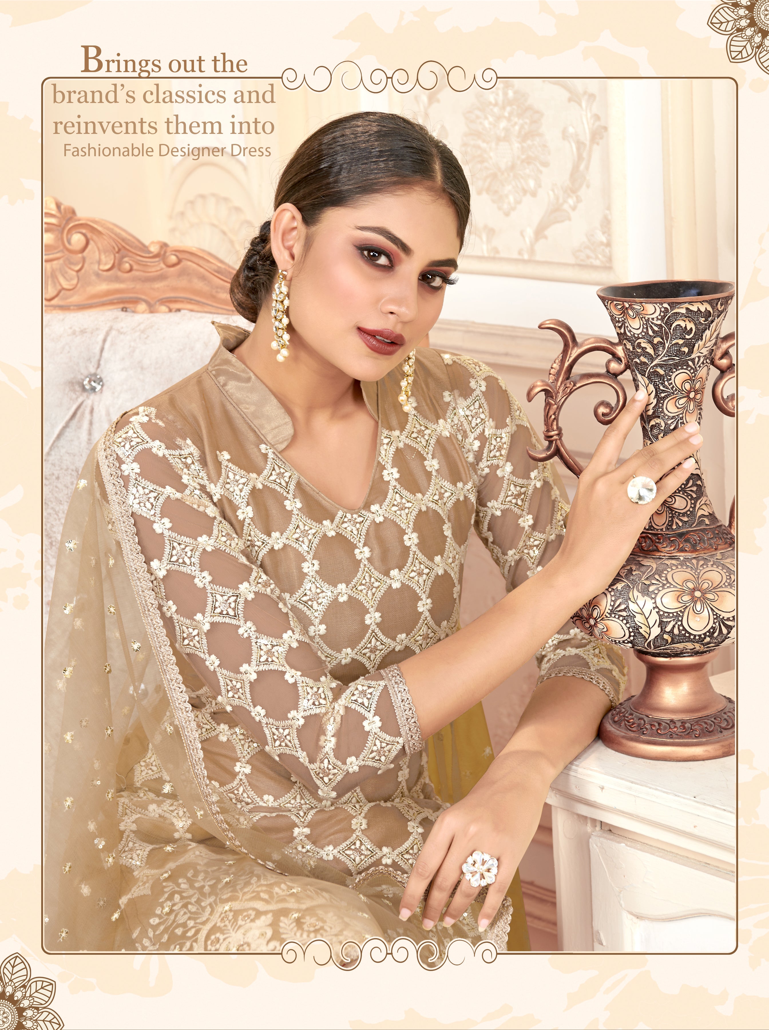 Chiku Women Net Heavy Embroidery Work Semi Stitch Dress Material.