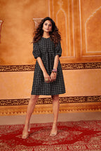 Women's Black Cotton Chex Party Wear Kurti.