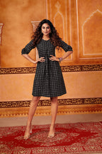 Women's Black Cotton Chex Party Wear Kurti.