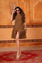 Women's Mustard Cotton Chex Party Wear Kurti.