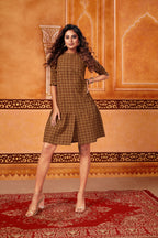 Women's Mustard Cotton Chex Party Wear Kurti.
