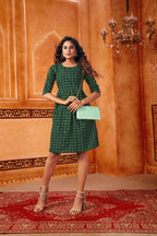 Green Women's Cotton Chex Party Wear Kurti.