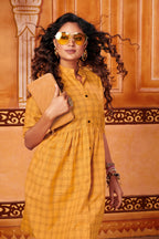 Women's Yellow Cotton Chex Office-wear Tunics