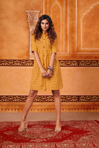 Women's Yellow Cotton Chex Office-wear Tunics