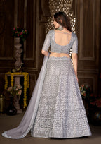 Grey Heavy Net With Sequence Embroidered Work Semi Stitch Lehenga Choli