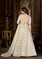 Off White Heavy Net With Sequence Embroidered Work Semi Stitch Lehenga Choli