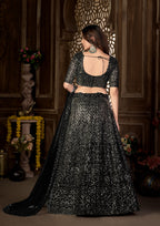 Black Heavy Net With Sequence Embroidered Work Semi Stitch Lehenga Choli