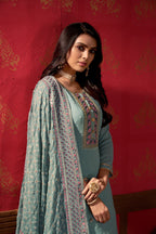 Women Georgette Heavy Embroidery Work Semi Stitch Dress Material.