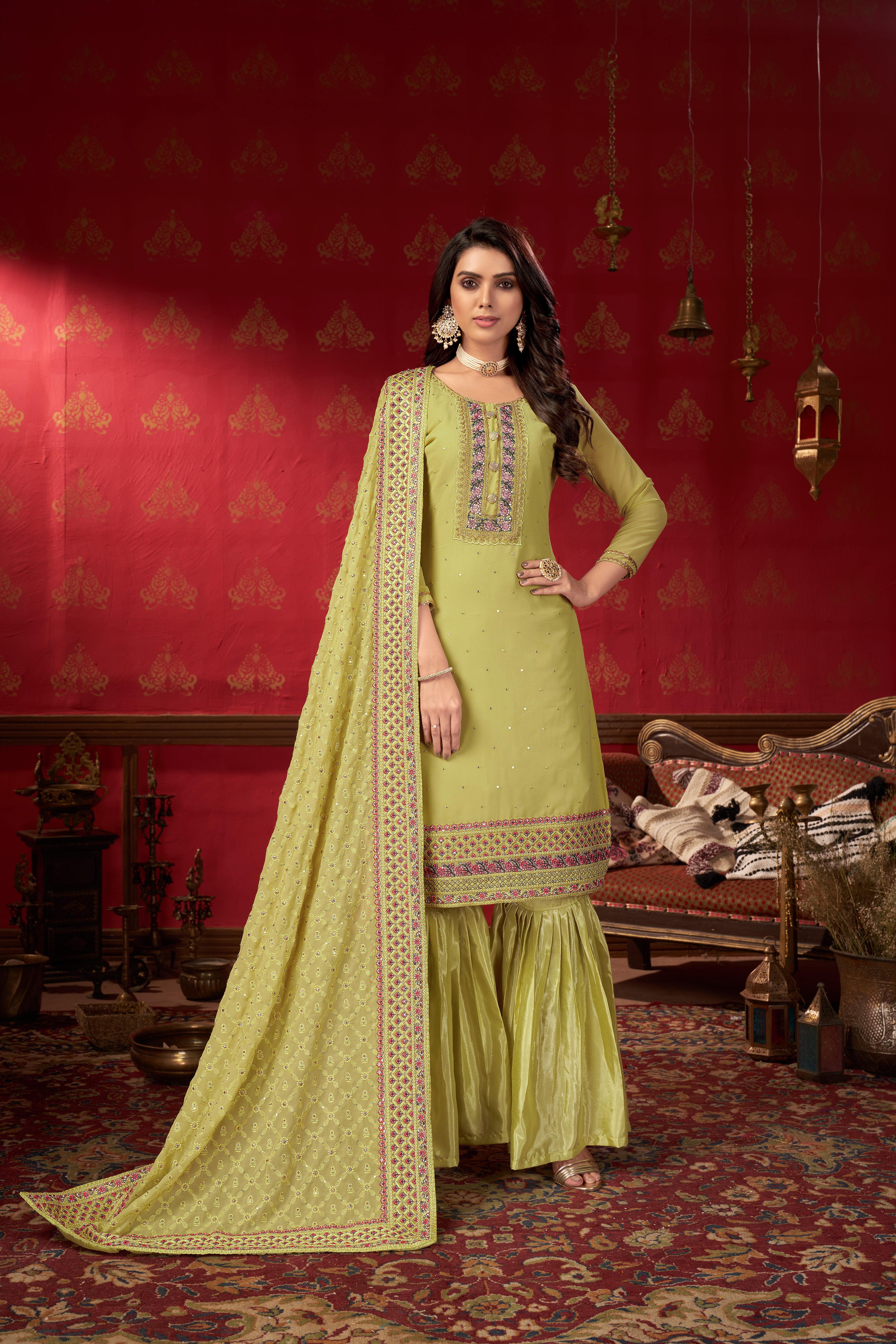 Women Georgette Heavy Embroidery Work Semi Stitch Dress material.