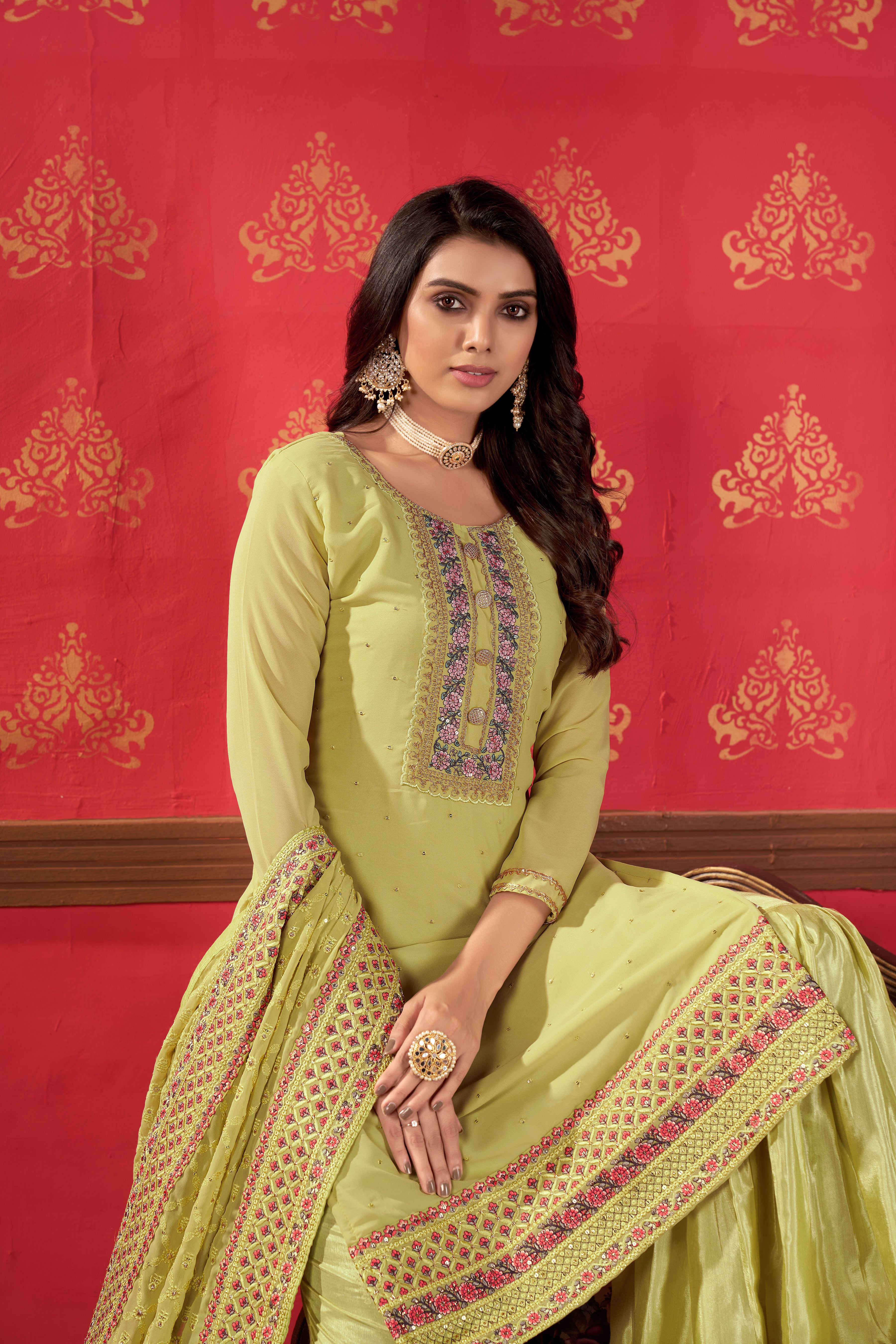 Women Georgette Heavy Embroidery Work Semi Stitch Dress material.