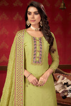 Women Georgette Heavy Embroidery Work Semi Stitch Dress material.