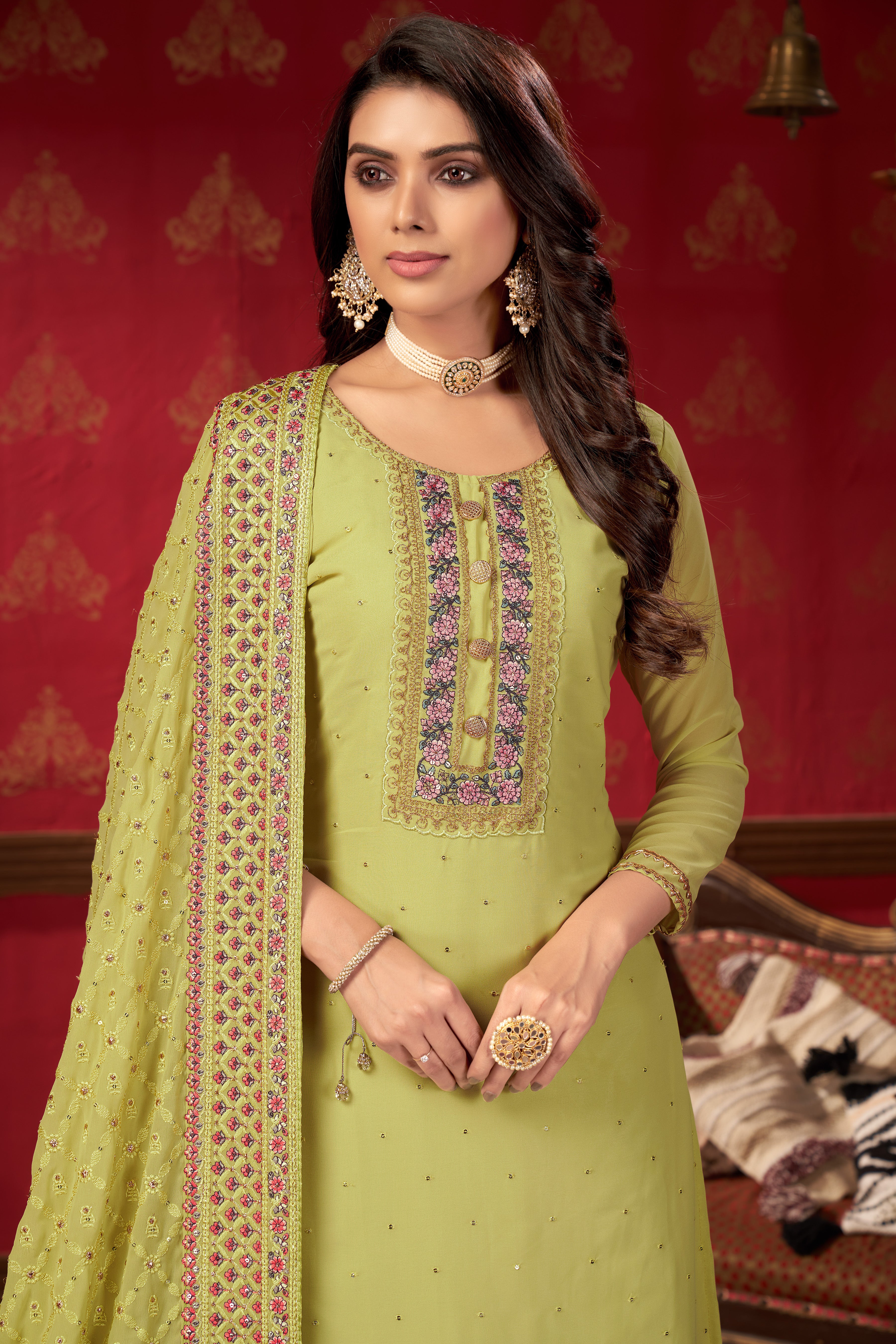 Women Georgette Heavy Embroidery Work Semi Stitch Dress material.