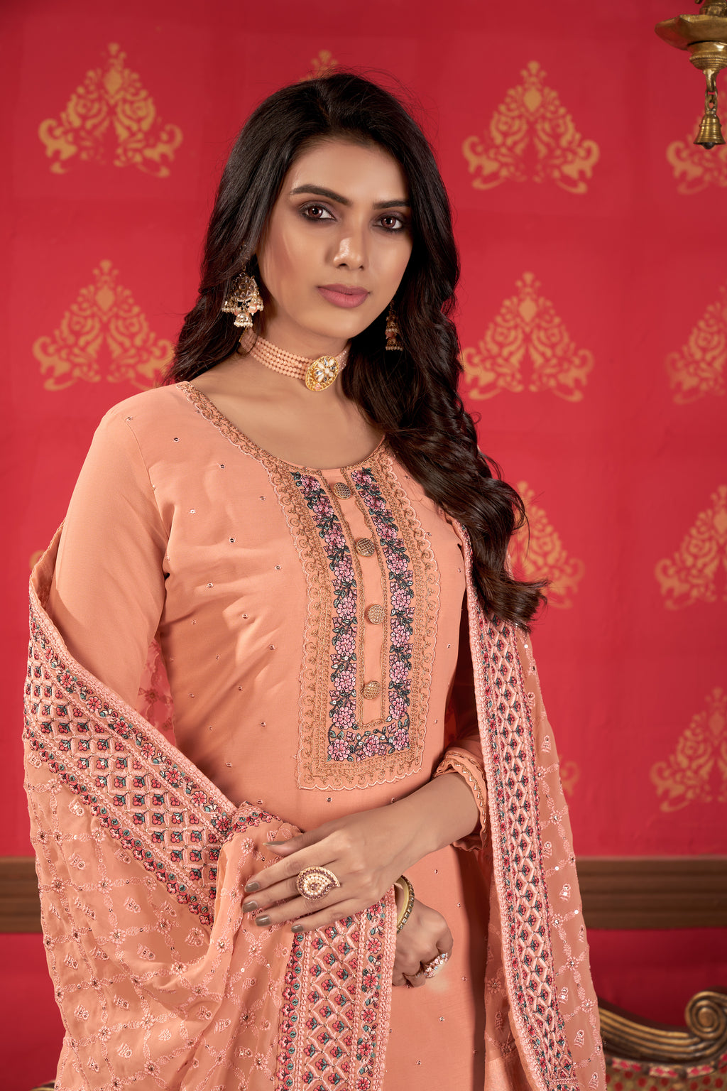 Women's Georgette Heavy Embroidery Work Semi Stitch Dress Material.