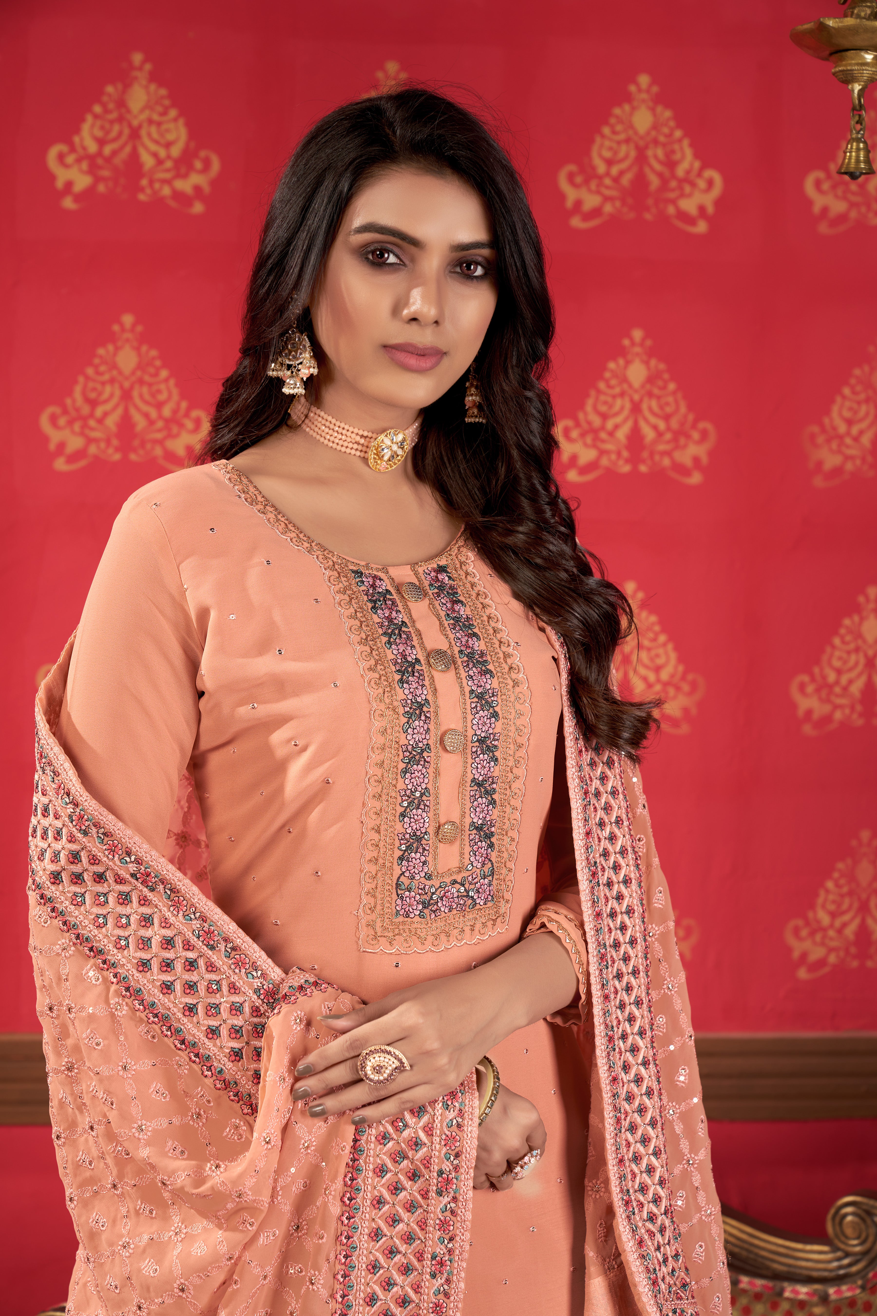 Women's Georgette Heavy Embroidery Work Semi Stitch Dress Material.