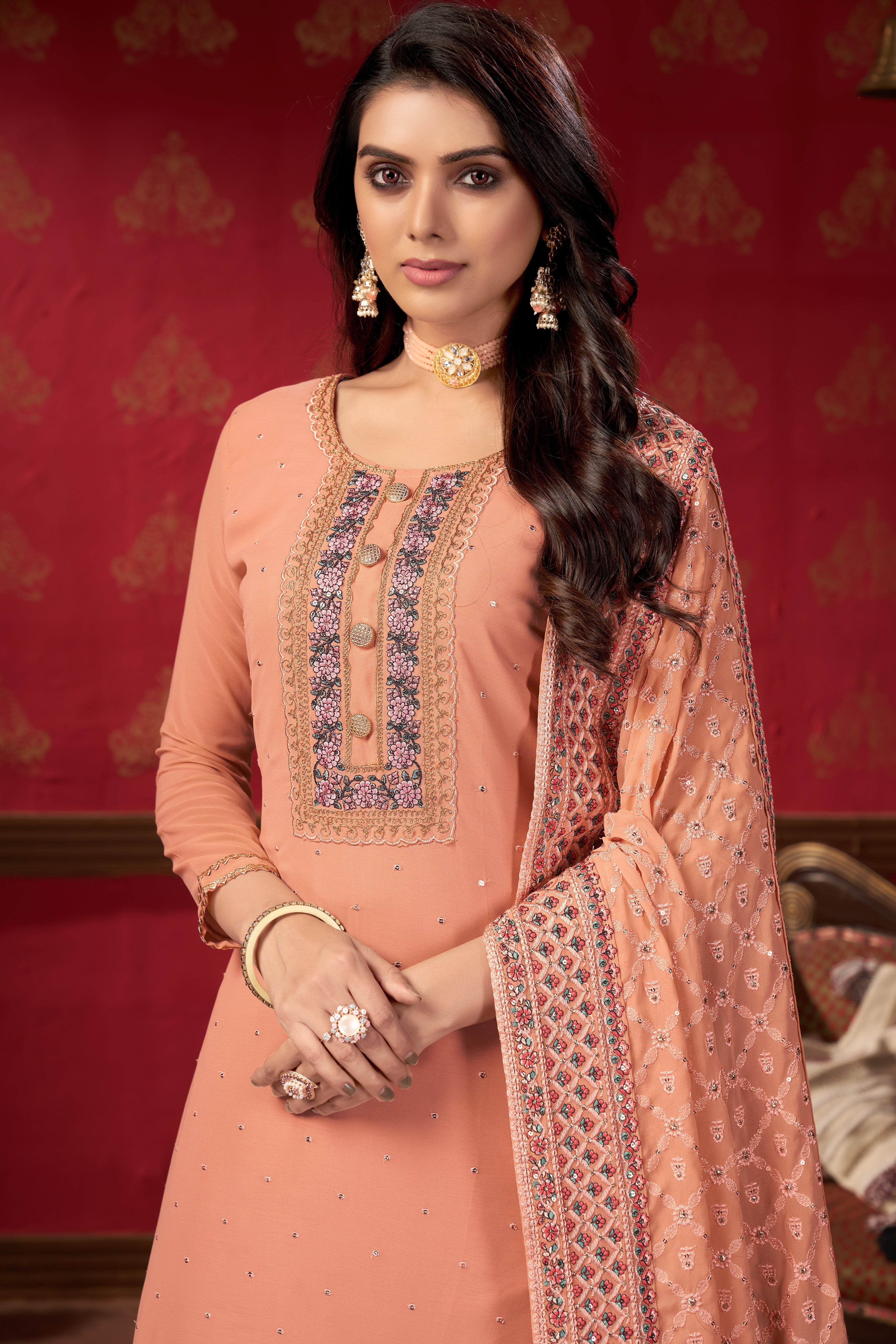 Women's Georgette Heavy Embroidery Work Semi Stitch Dress Material.