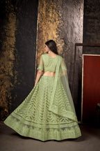 Pista Heavy Net With Designer Embroidery Work Semi Stitch Lehenga Choli