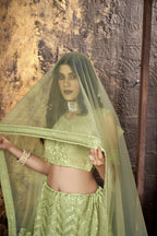 Pista Heavy Net With Designer Embroidery Work Semi Stitch Lehenga Choli